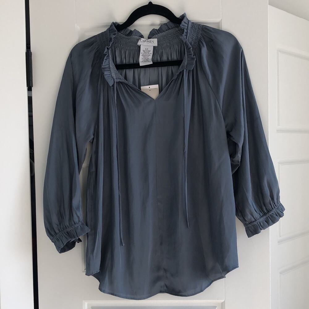 Carmen Marc Valvo Evening Blue Peasant Blouse - SP